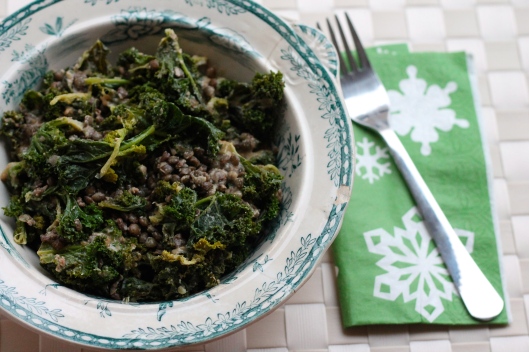 kale and lentils with tahini sauce